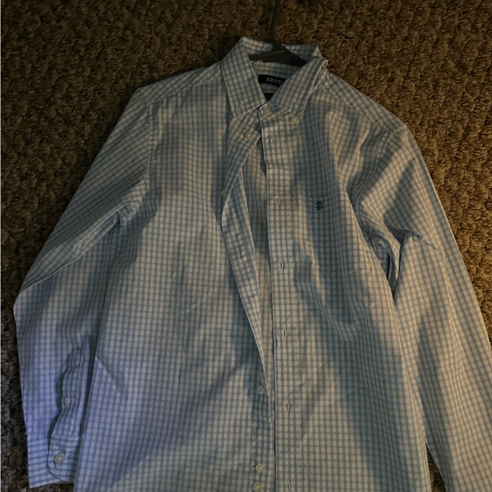 Boys Izod Button Up White Blue Plaid square